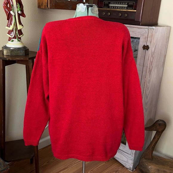 Vintage 90s Funky Nature Deer Colorful Textured Woodland Oversized Knit Sweater - Picture 5 of 10